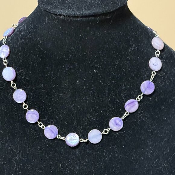 Purple Mother of Pearl Beaded Adjustable Short Necklace - Picture 3 of 11